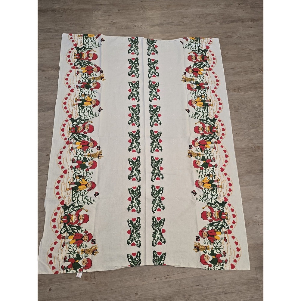 Vintage 1970's Linen Swedish Christmas Gnome/Elf Table Cloth/Runner‎ Like New